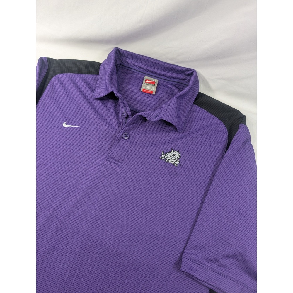Vtg Nike Team TCU Horned Frogs Polo Medium Purple Waffle NCAA Football Fit
